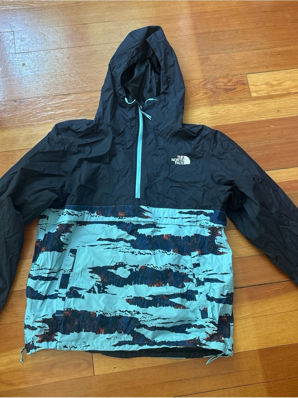 The North Face Black & Aqua Hooded Kids Anorak Rain Jacket